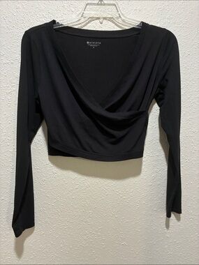 Athleta Black Wrap-Front Long Sleeve Crop Top